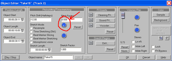 эффект OBJECT EDITOR в Magix Audio Studio 2003 deluxe