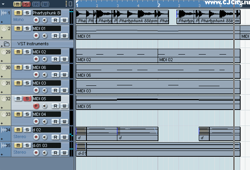 Рисунок 12 - Выделение трека и диапазона в Steinberg Cubase SX 3