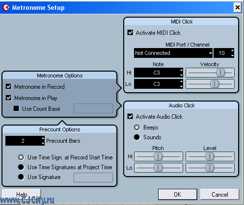 Рисунок 2 - Настройка метронома в Steinberg Cubase SX